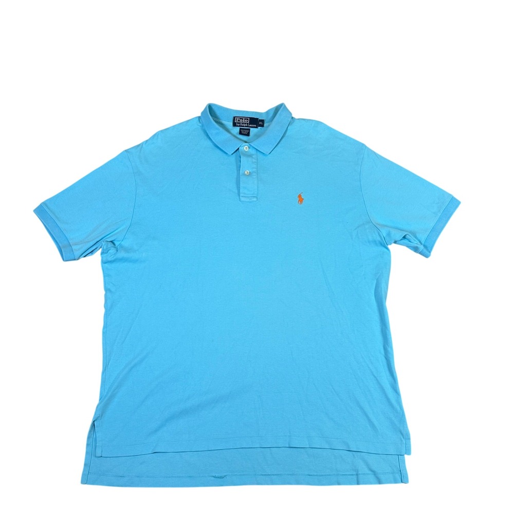 Polo Ralph Lauren Mens XL Blue Short Sleeve Cotton Polo Shirt Orange Pony Logo